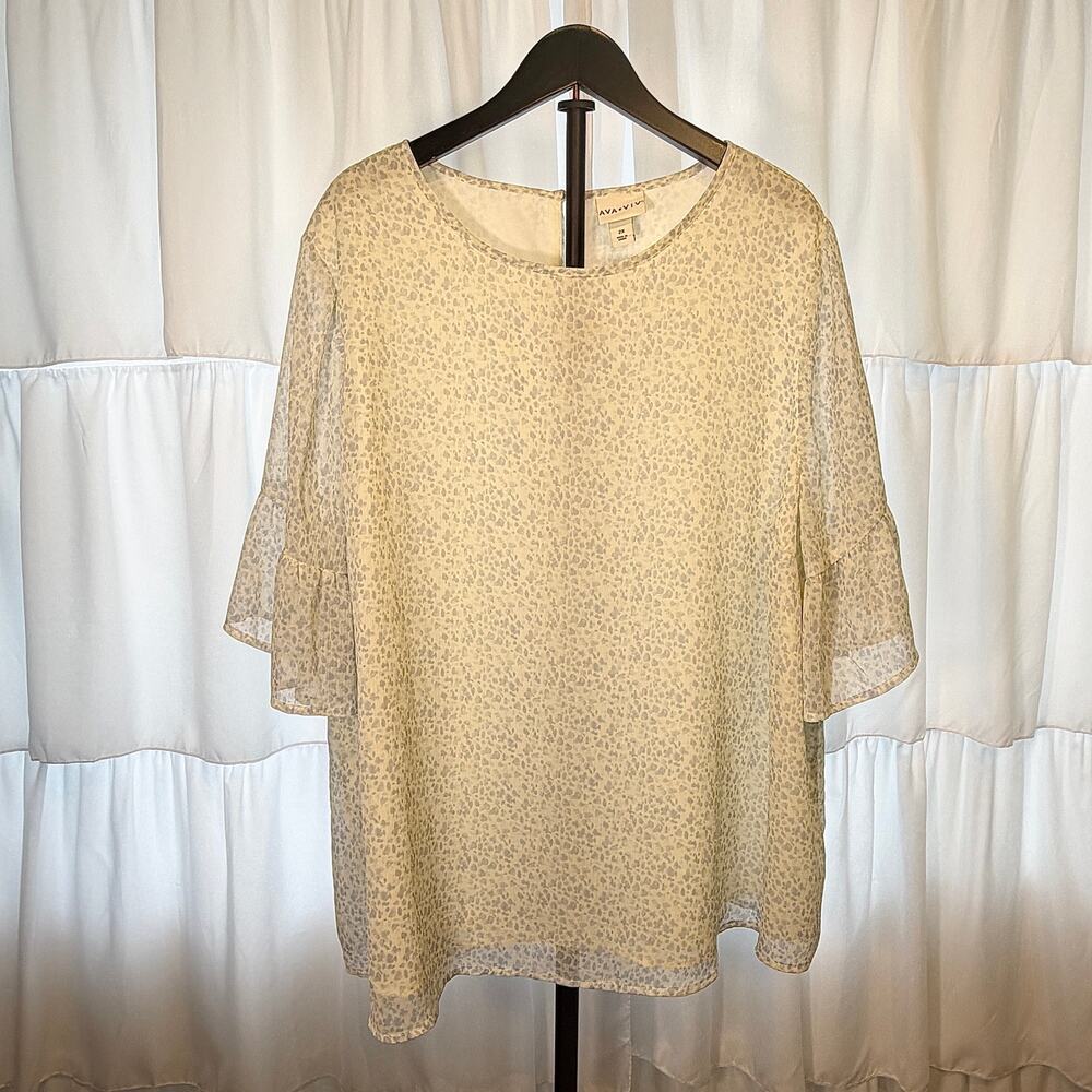 Ava & Viv Women’s Sheer Chiffon Overlay Flutter Leopard Pattern Blouse Size XL - Picture 9 of 9